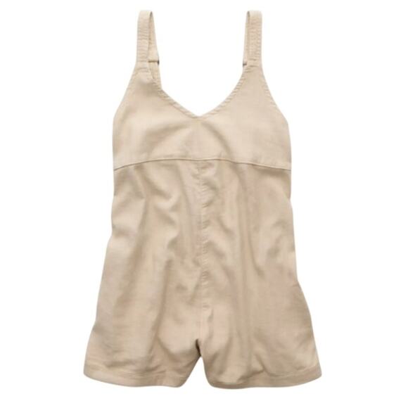 New American Eagle Womens Medium Linen Blend Baggy Short Overall Shortalls - Picture 1 of 4